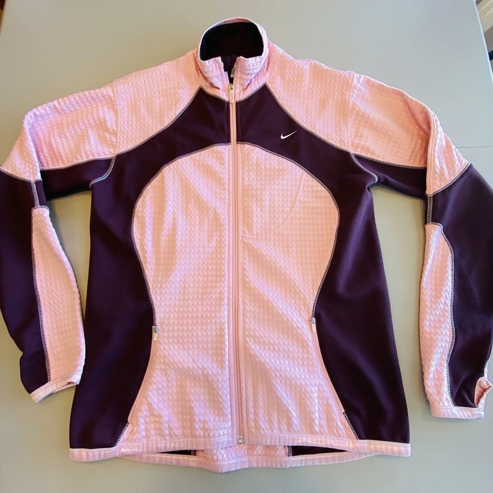 Nike FIT THERMA Track Training Full Zip Mock Neck Jacket Womens XL PINK Burgundy